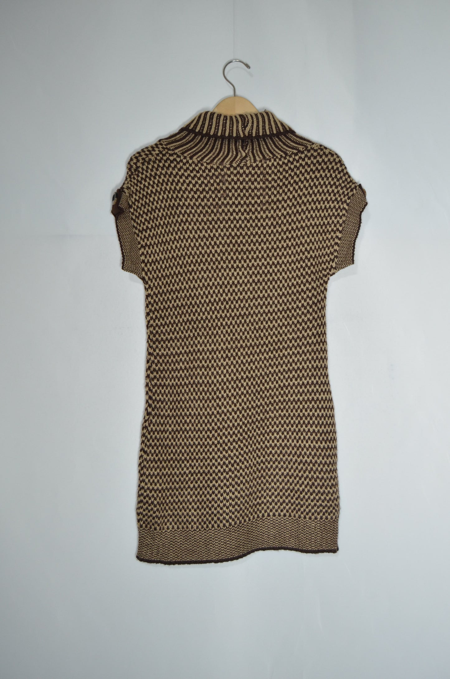 Brown Wool Patterned Mini Dress