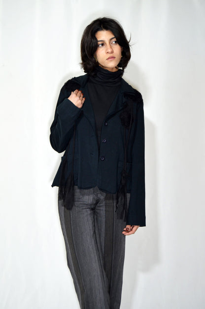 Black Vintage Jacket with Floral Organza Details