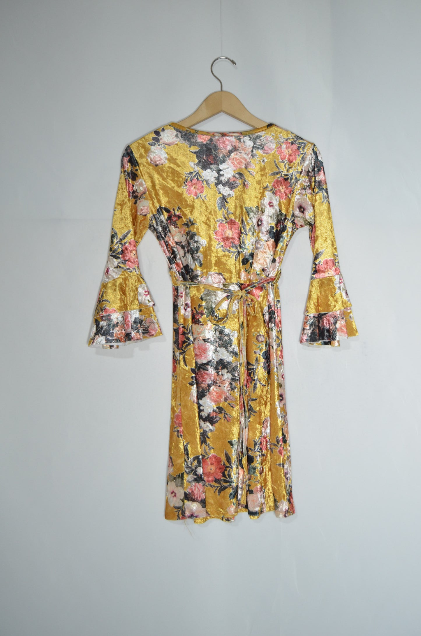 Yellow Velvet Floral Mini Dress