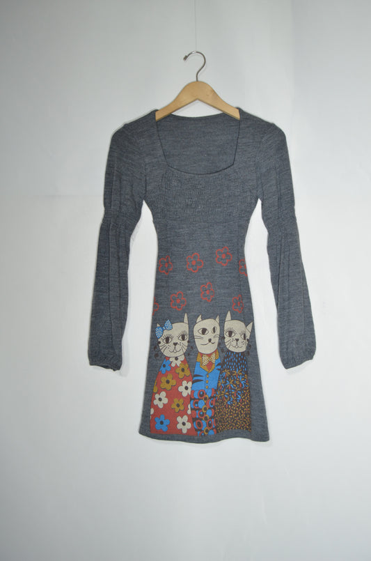 Grey Cotton Long Sleeved Mini Dress