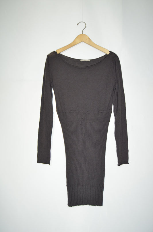 Brown Wool Slim Fit Mini Dress