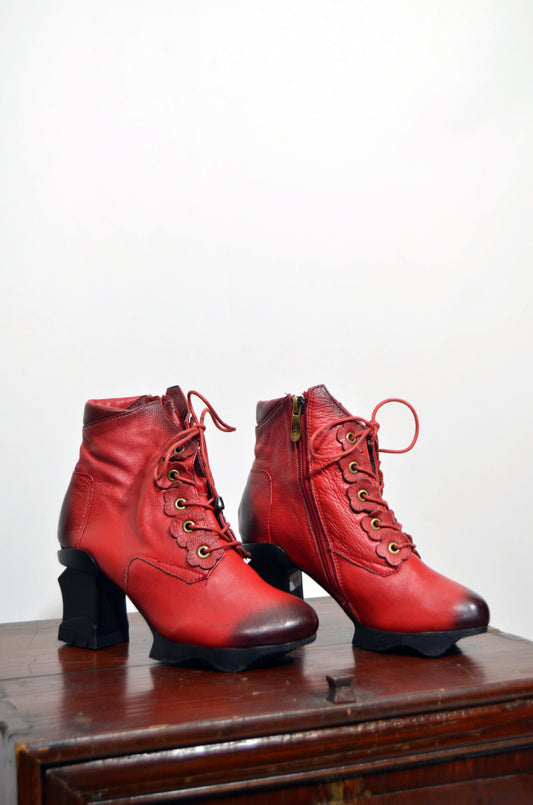 Red Leather Floral Boots