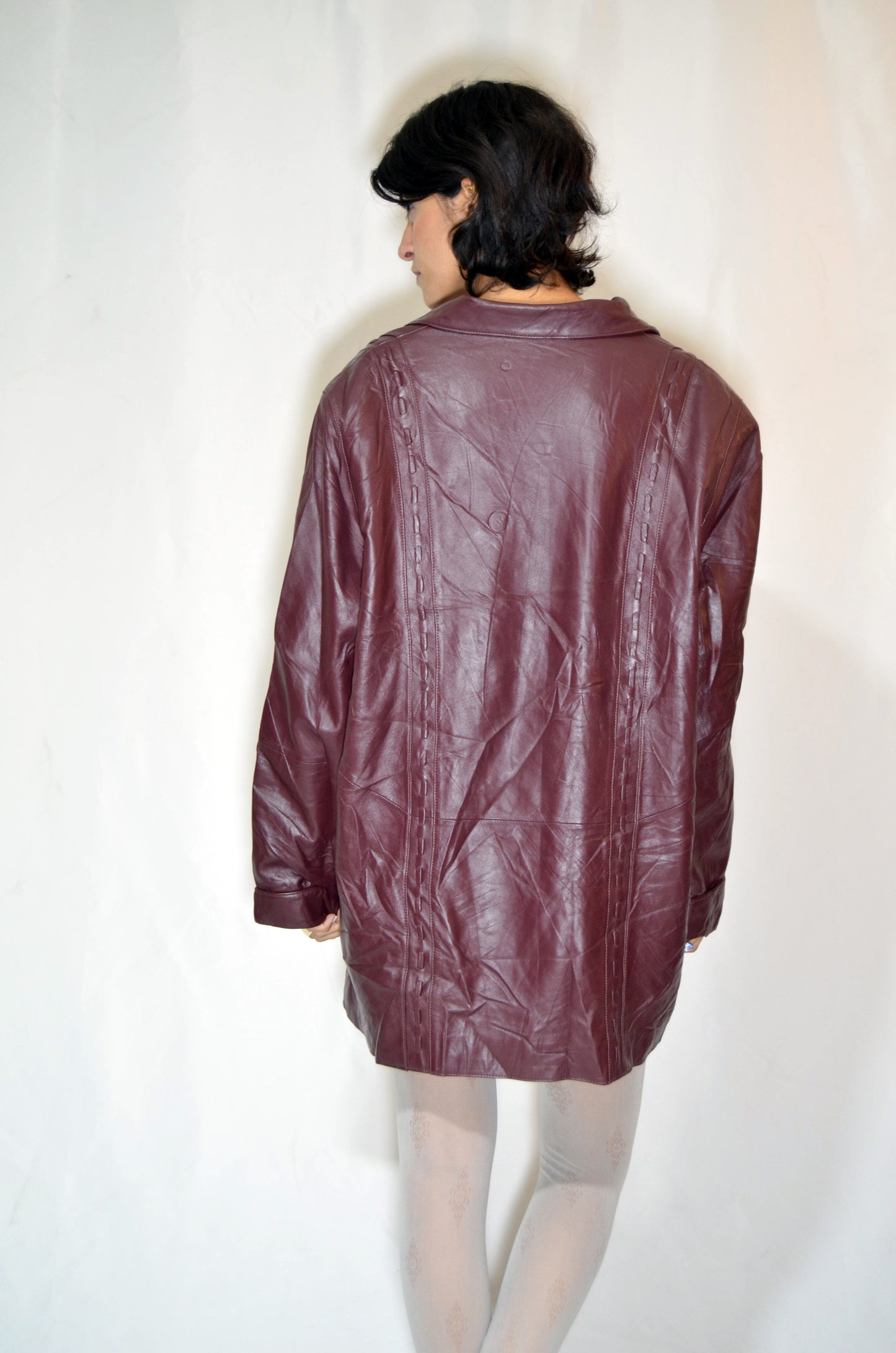 Burgundy Leather patterned Vintage Jacket