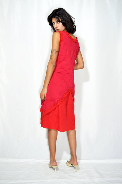 Red Ruffled Vintage Midi Dress