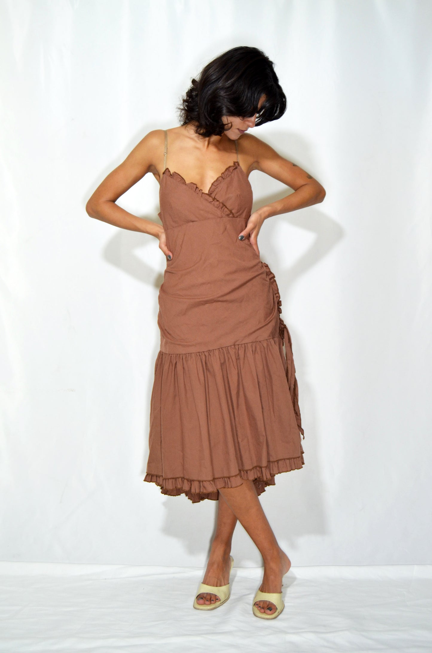 Brown Ruffled Vintage Dress