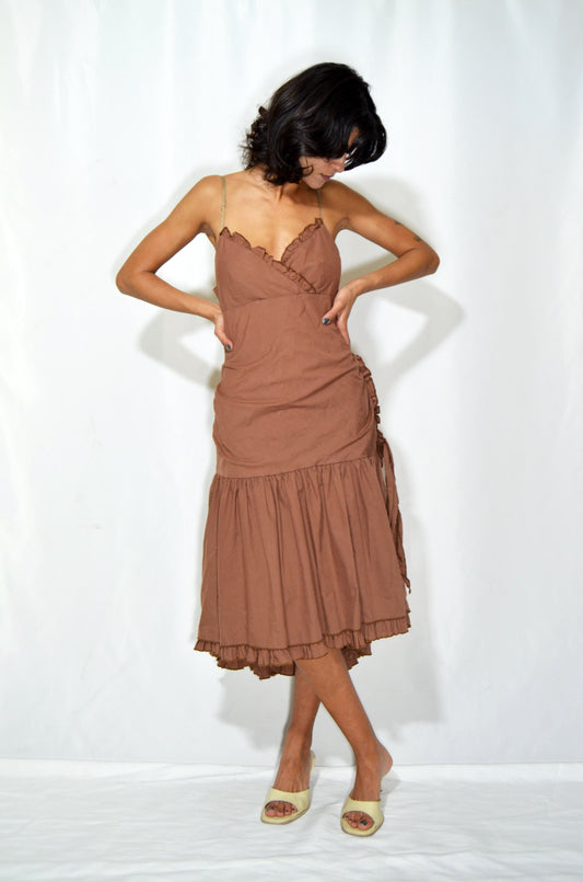 Brown Ruffled Vintage Dress