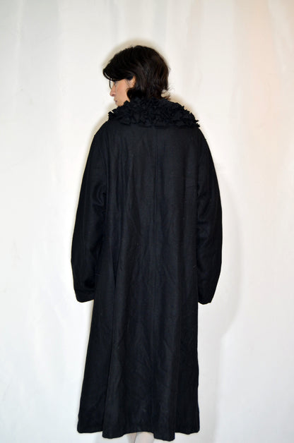 Black Wool Ruffled Vintage Coat