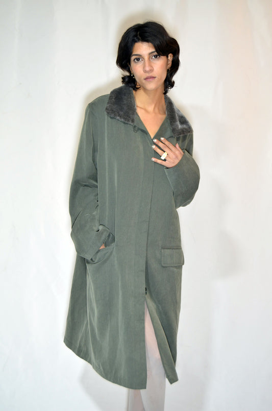 Green Furry Collar Coat