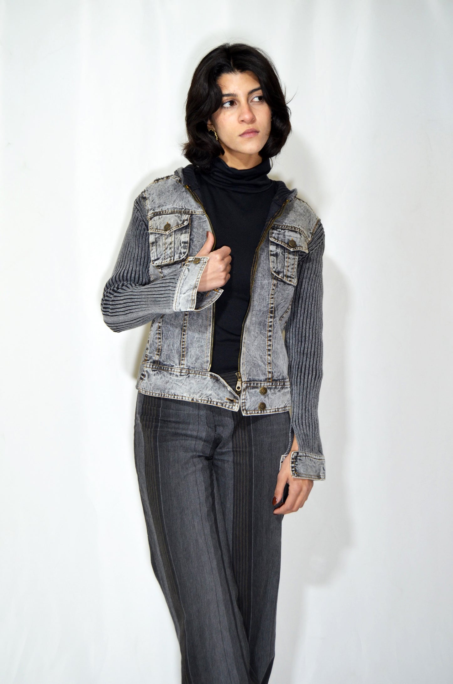 Grey Denim & Wool Vintage Fitted Jacket