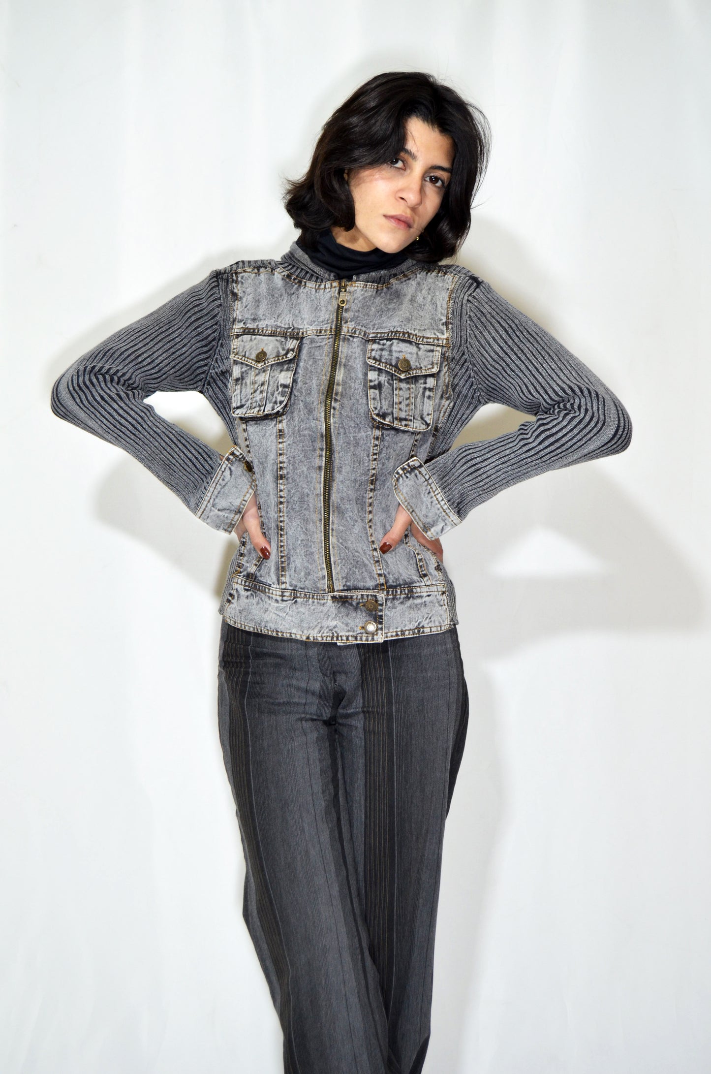 Grey Denim & Wool Vintage Fitted Jacket