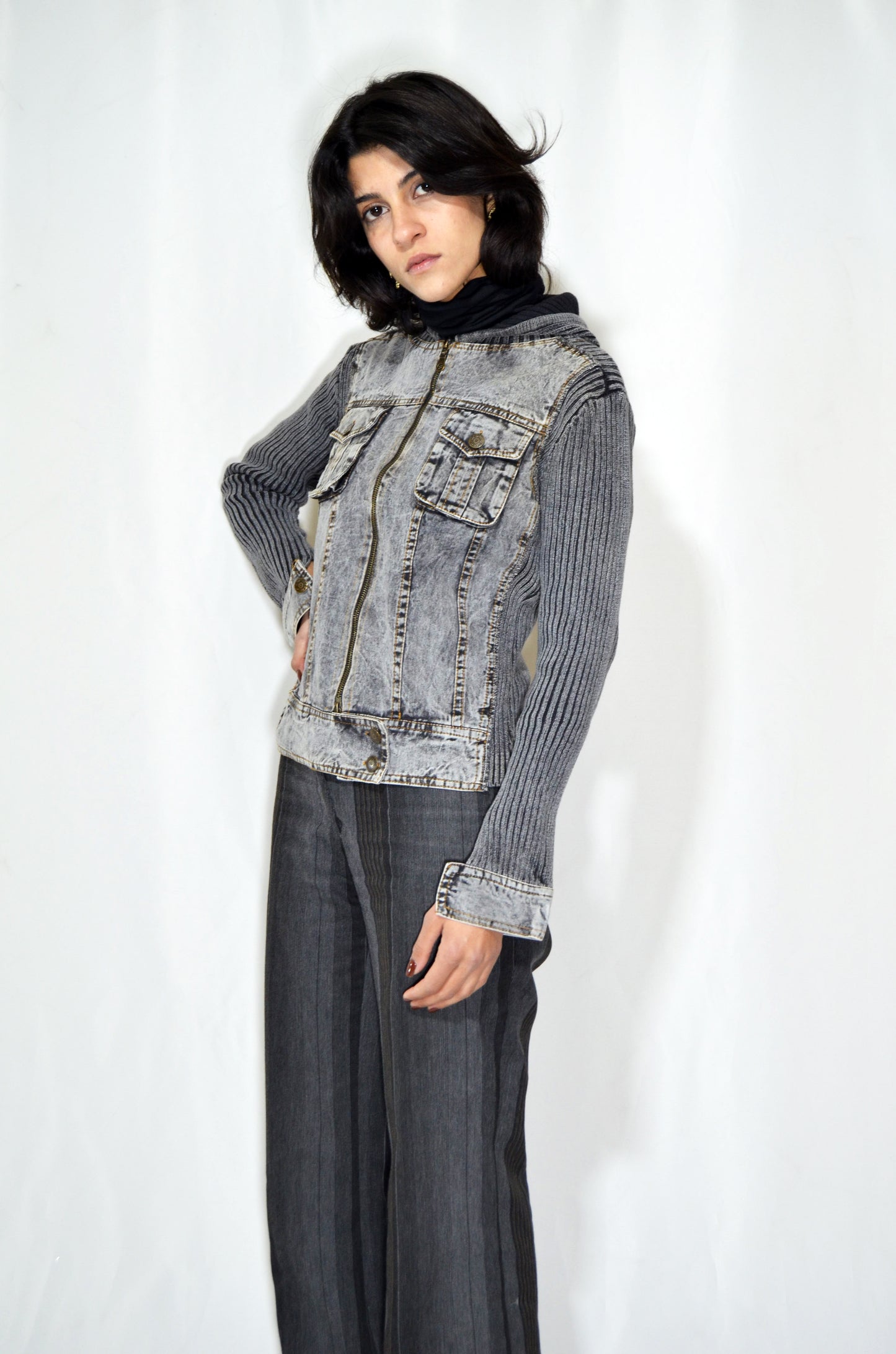 Grey Denim & Wool Vintage Fitted Jacket