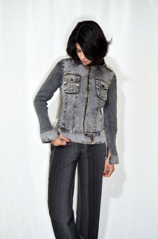 Grey Denim & Wool Vintage Fitted Jacket