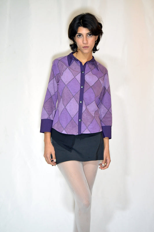 Purple Patterned Fitted Shirt