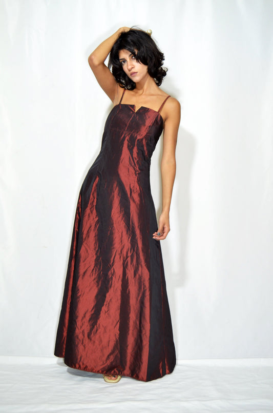 Burgundy Wild Silk Vintage Evening Gown