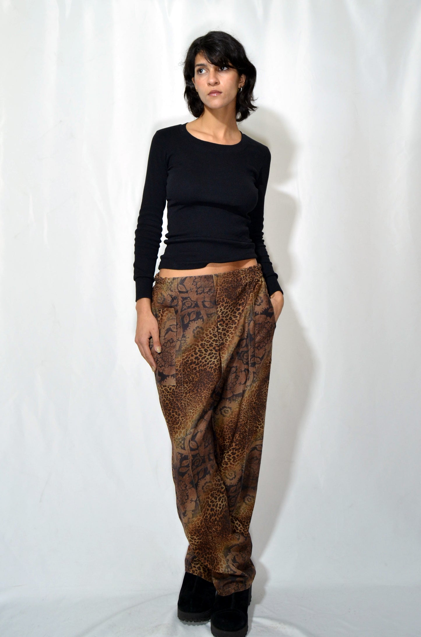 Brown Patterned Baggy Vintage Pants