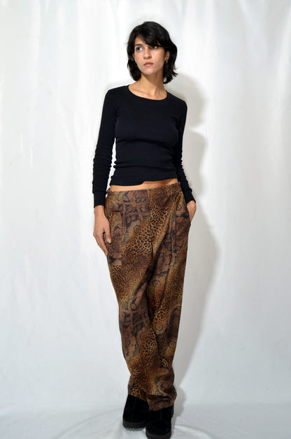 Brown Patterned Baggy Vintage Pants