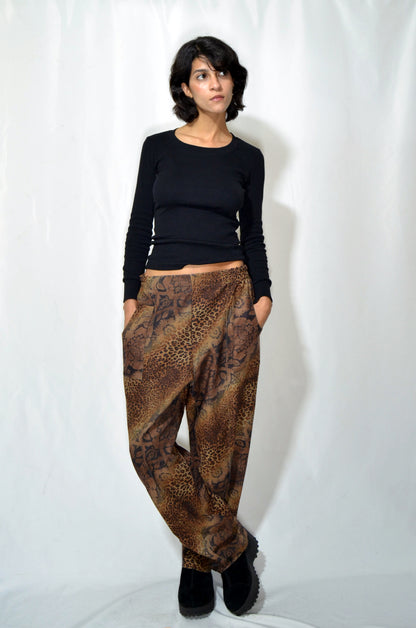 Brown Patterned Baggy Vintage Pants