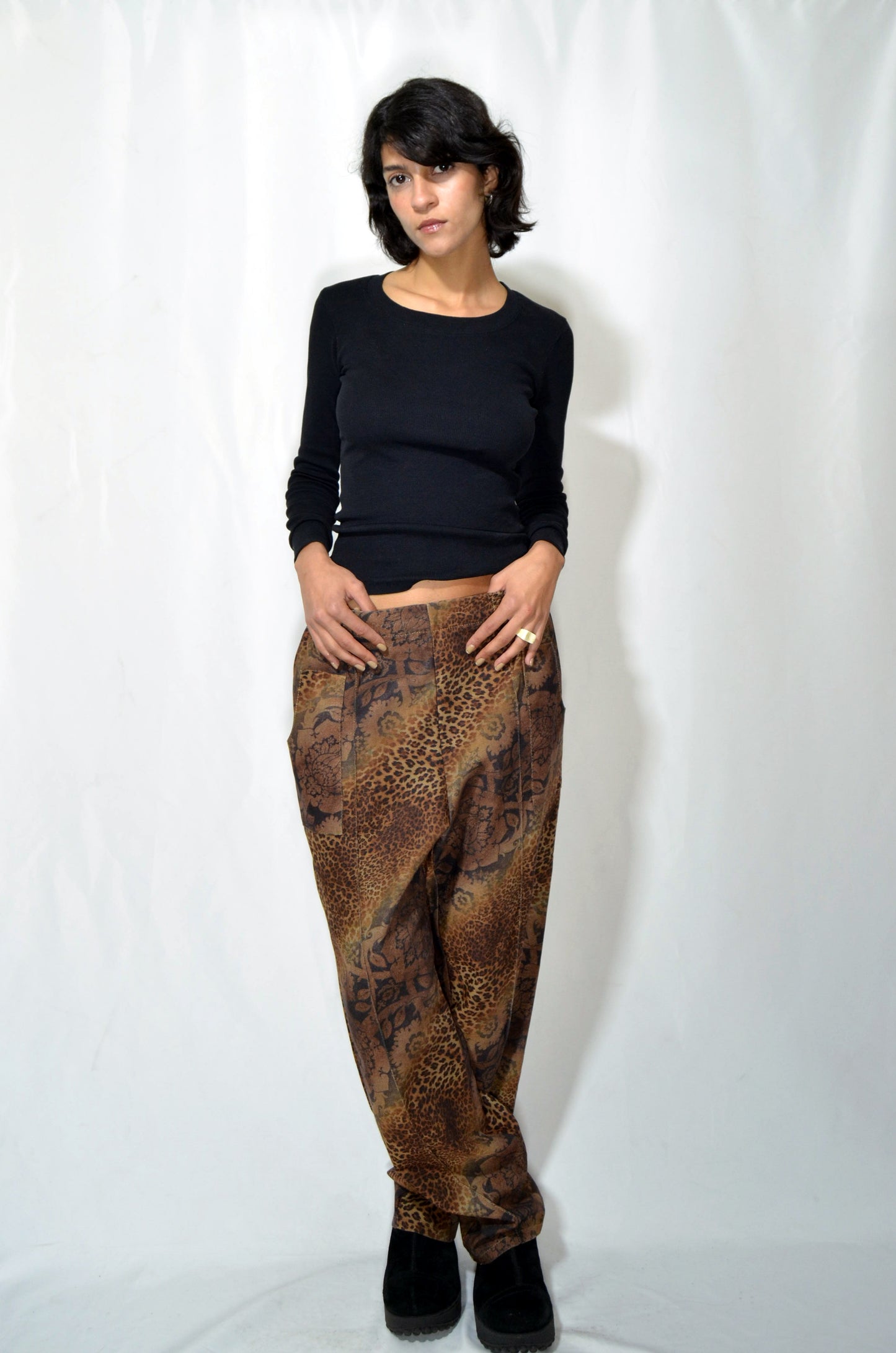 Brown Patterned Baggy Vintage Pants