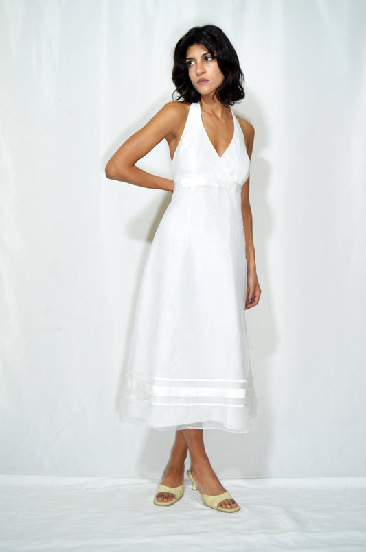 White Vintage Backless Midi Dress