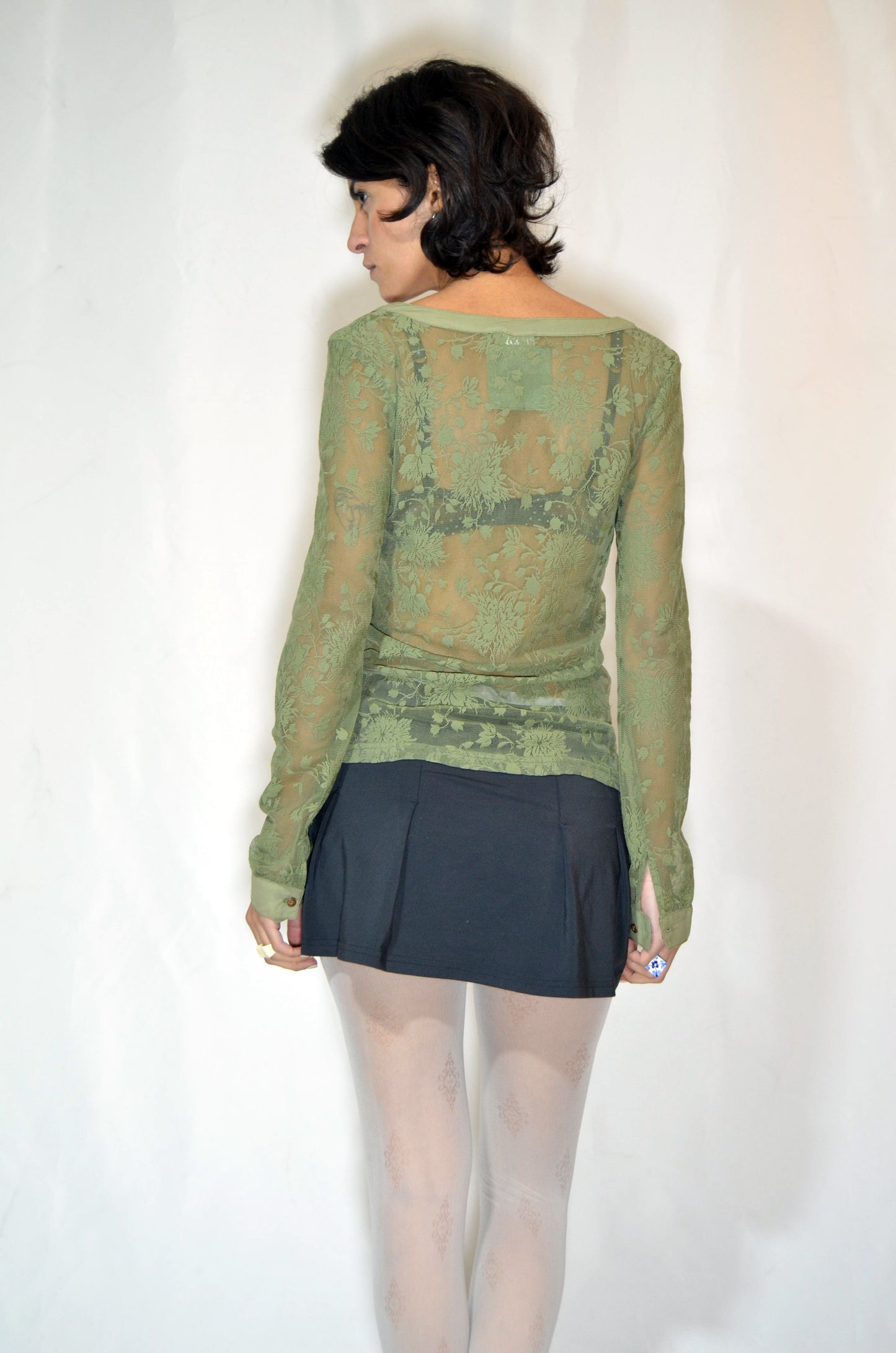 Green Lace See Through Vintage Top