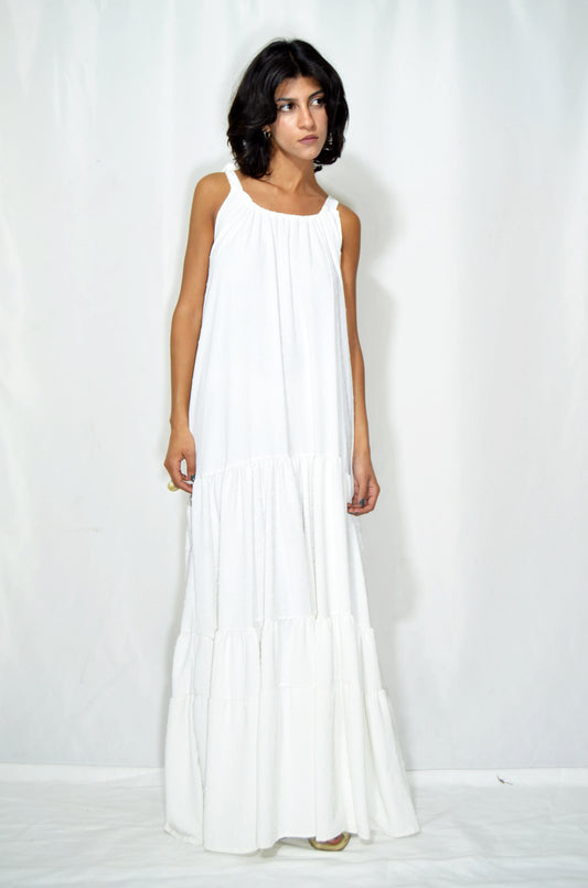 White Vintage Backless Maxi Dress