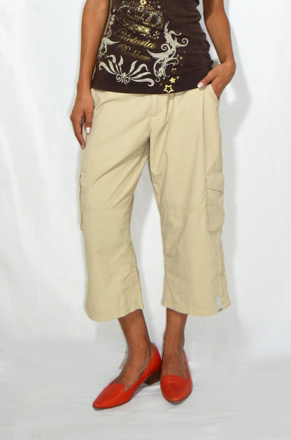 Vintage Beige Capri Cargo Pants