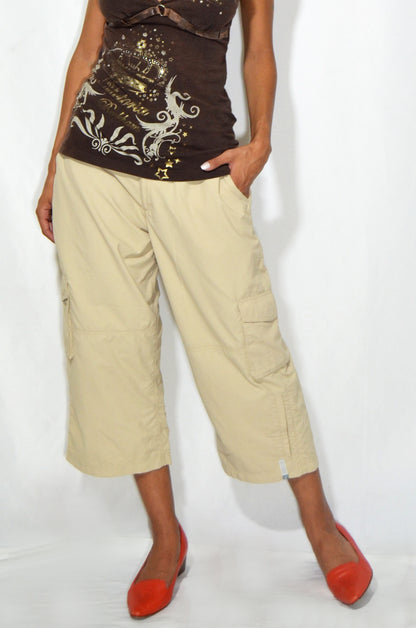 Vintage Beige Capri Cargo Pants