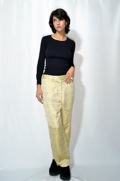 Gold Patterned Silky Vintage Pants