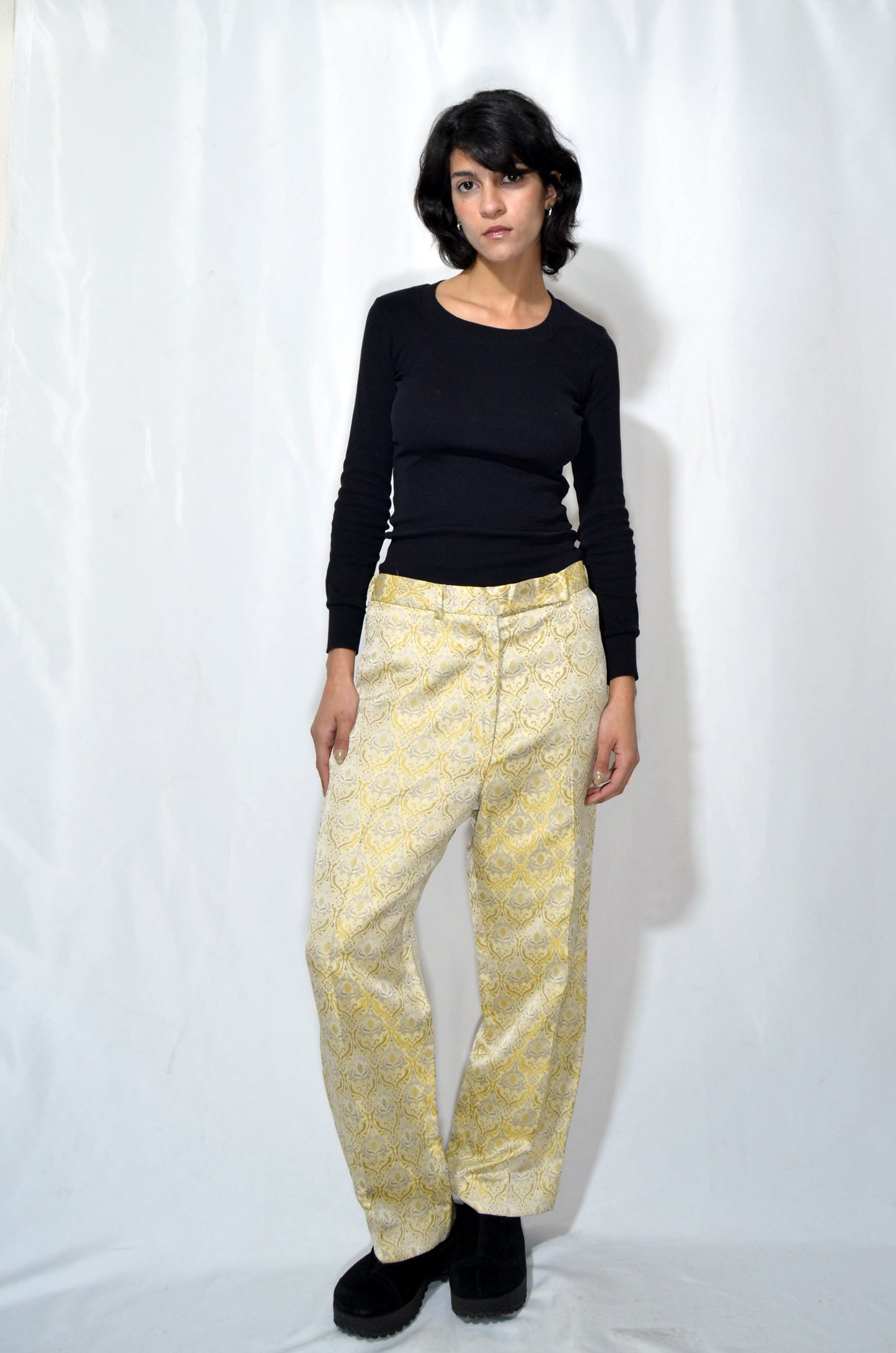 Gold Patterned Silky Vintage Pants