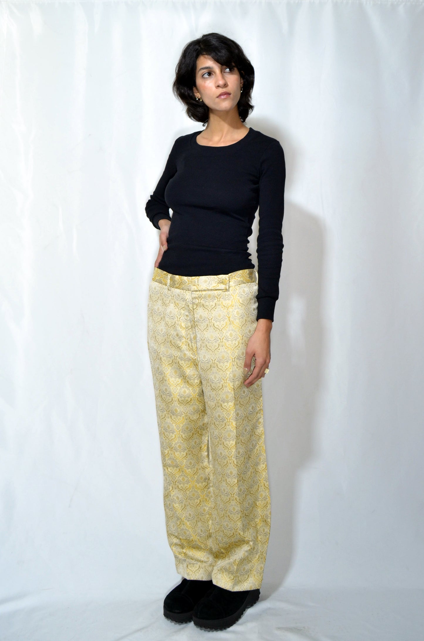 Gold Patterned Silky Vintage Pants