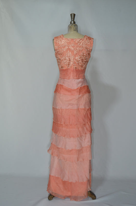 Coral Colored Layered Evening Gown