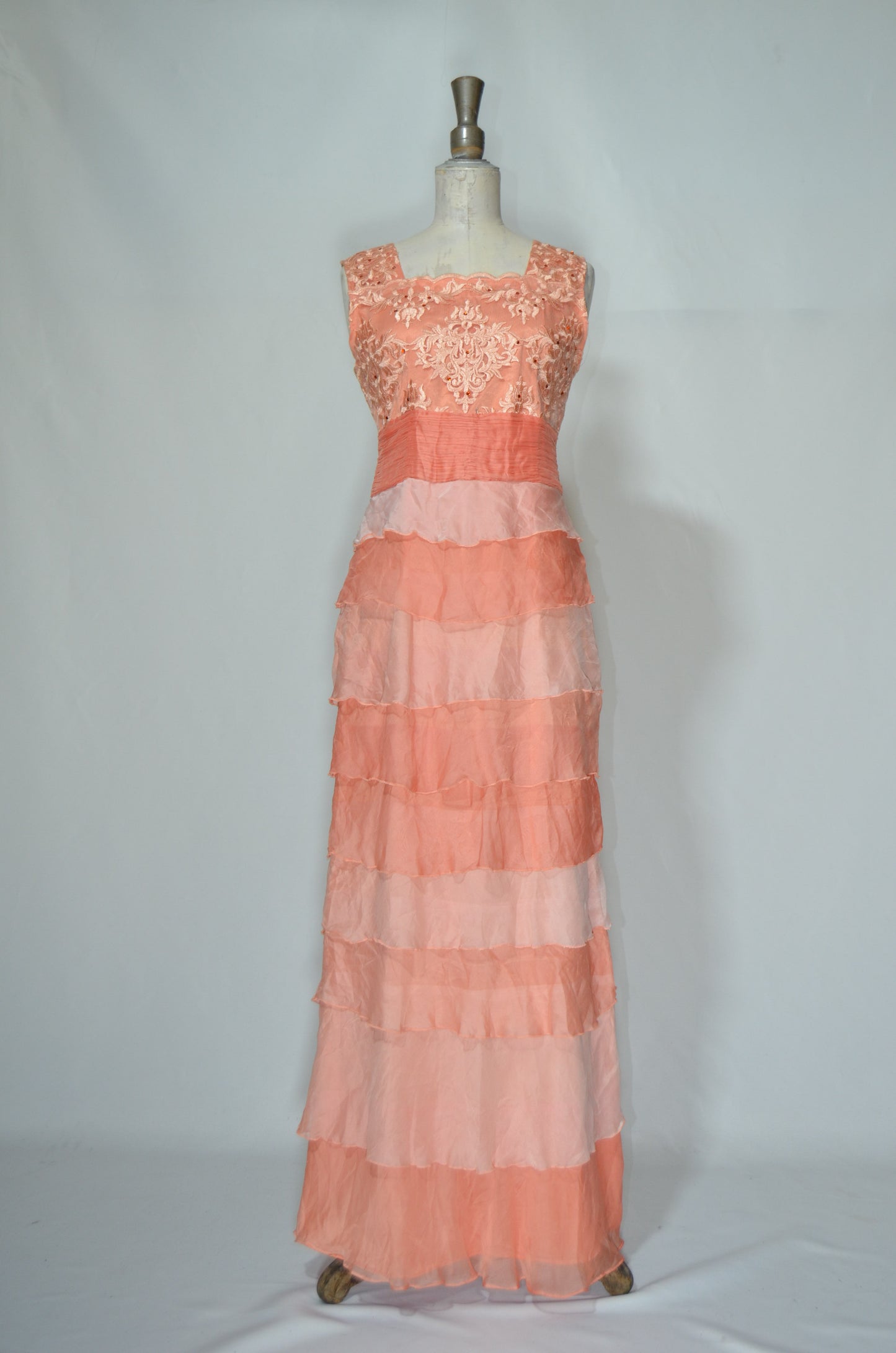 Coral Colored Layered Evening Gown