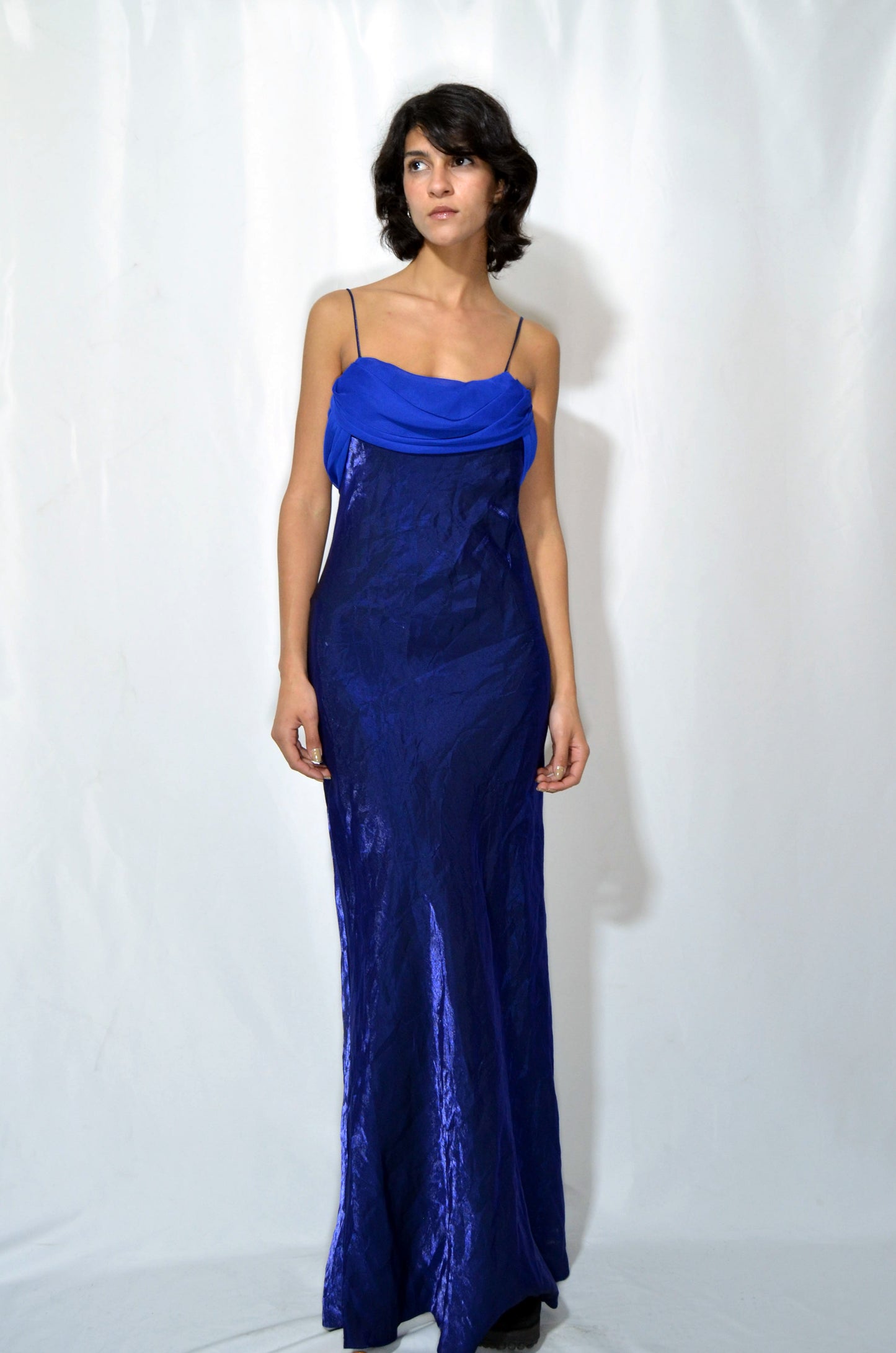 Royal Blue Silk & Voile Evening Gown