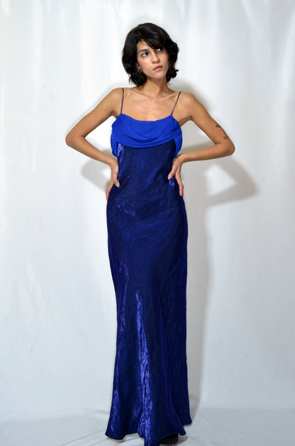 Royal Blue Silk & Voile Evening Gown