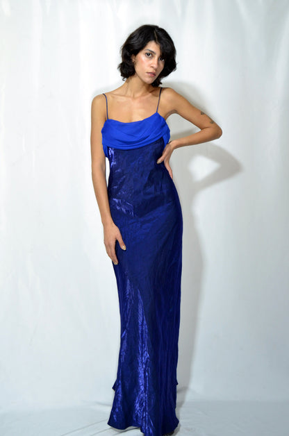 Royal Blue Silk & Voile Evening Gown