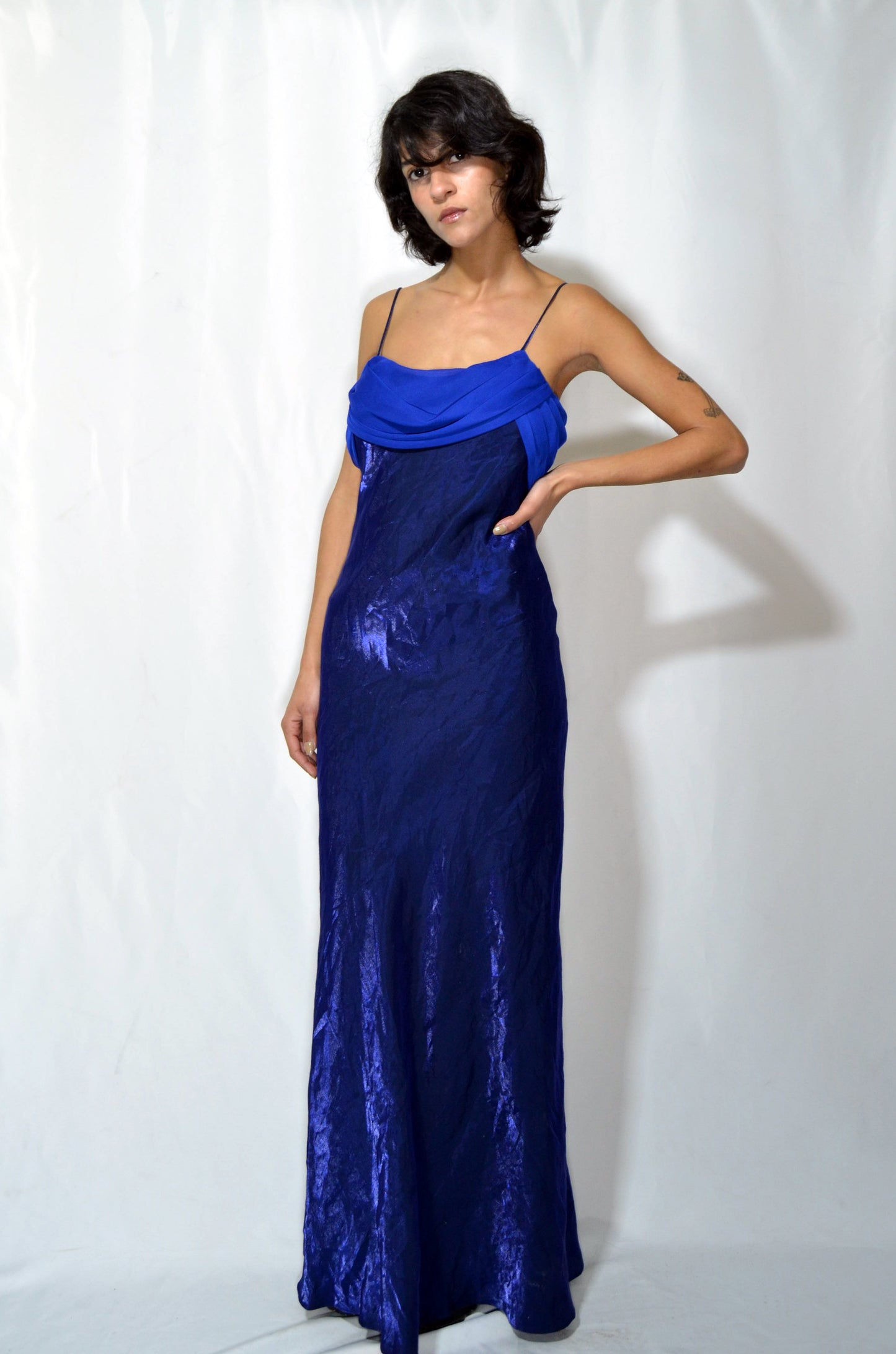 Royal Blue Silk & Voile Evening Gown