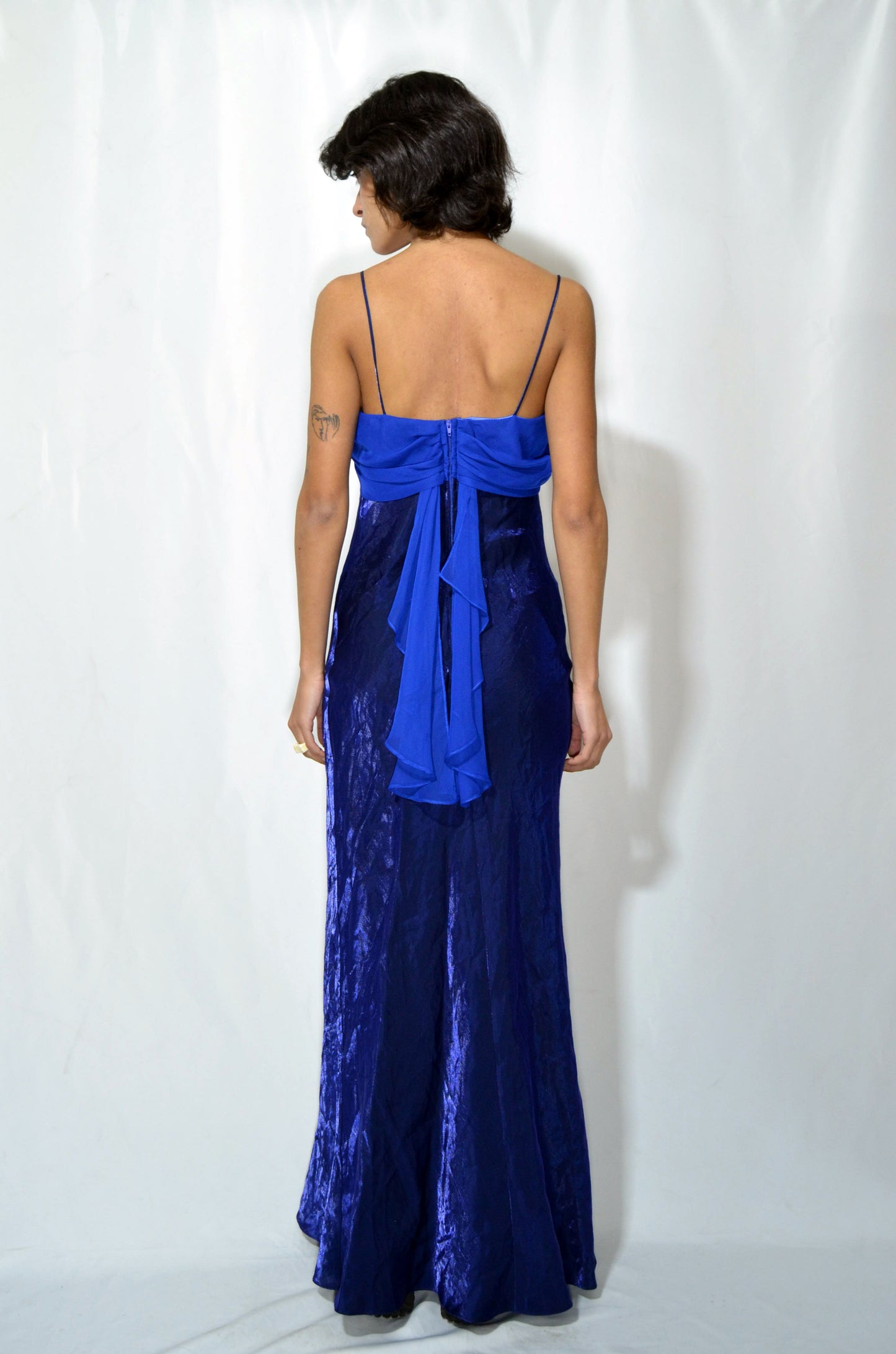 Royal Blue Silk & Voile Evening Gown