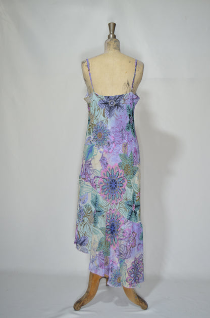 Purple Asymmetrical Floral & Ruffled Maxi Dress