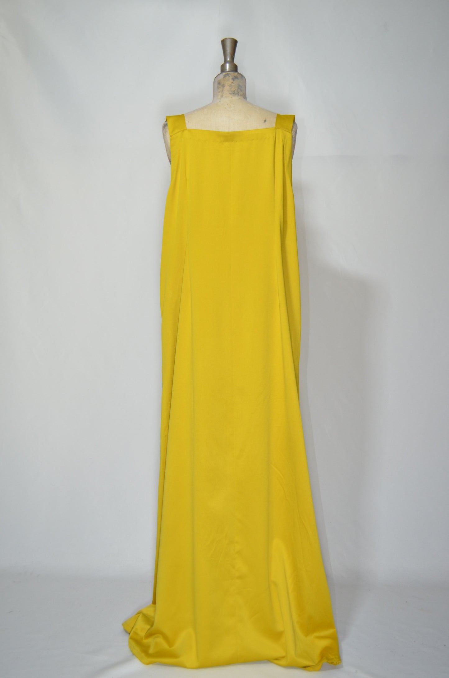 Yellow Mustard Silky Flared Evening Gown