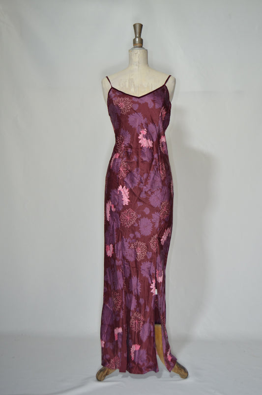 Purple Floral Silky Maxi Dress
