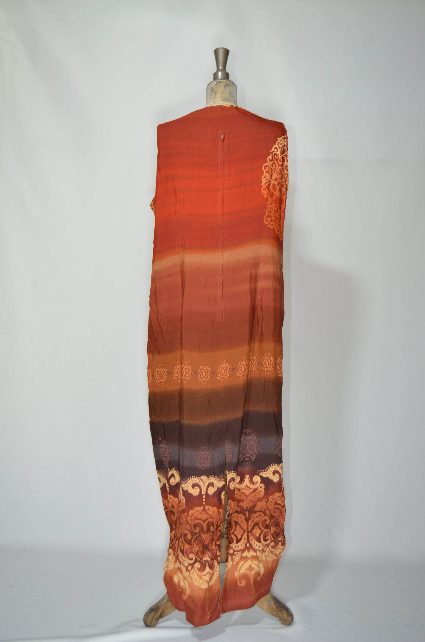 Orange & Brown Tribal Straight Maxi Dress