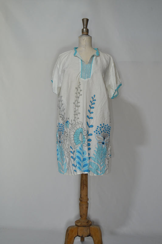 Blue & White Patterned Beach Mini Dress