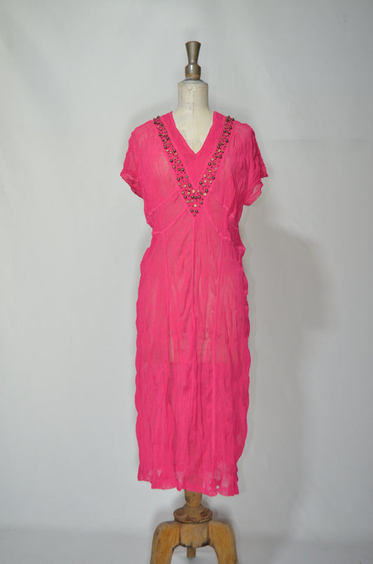 Pink See Through Beach Midi Dress