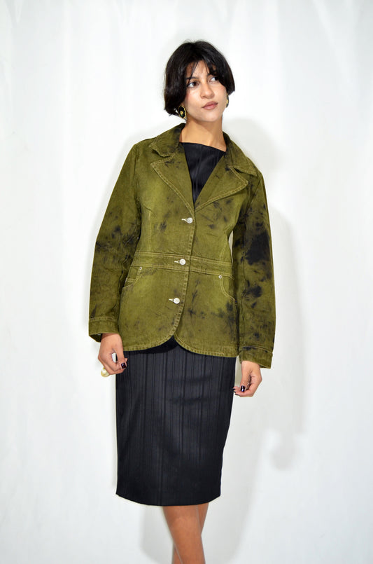 Green & Black Tie-Dye Vintage Denim Jacket
