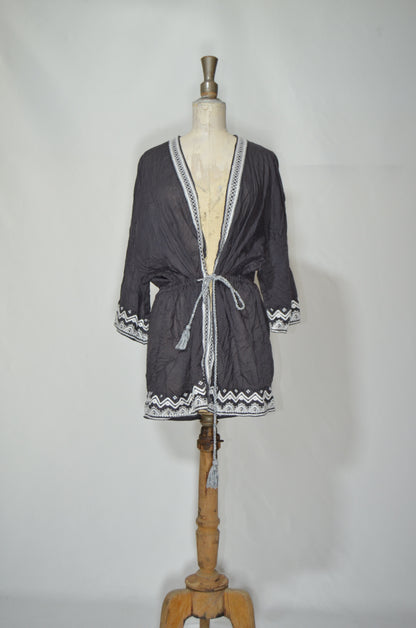 Grey Embroidered Beach Cardigan