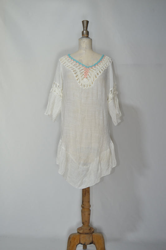 White Backless Crochet Beach Dress