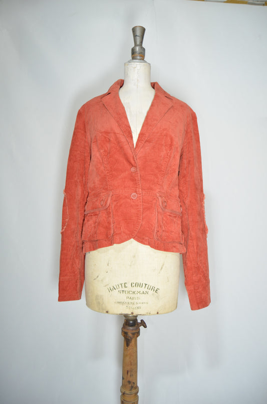 Orange Corduroy Fitted Jacket with Embroideries on the back