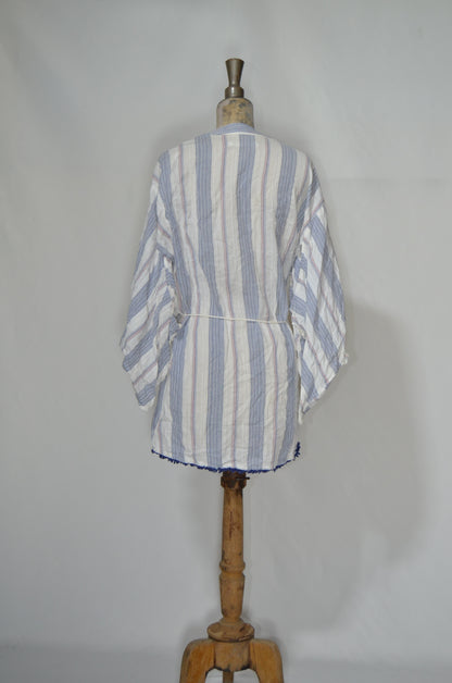 White & Blue Stripped Beach Cardigan