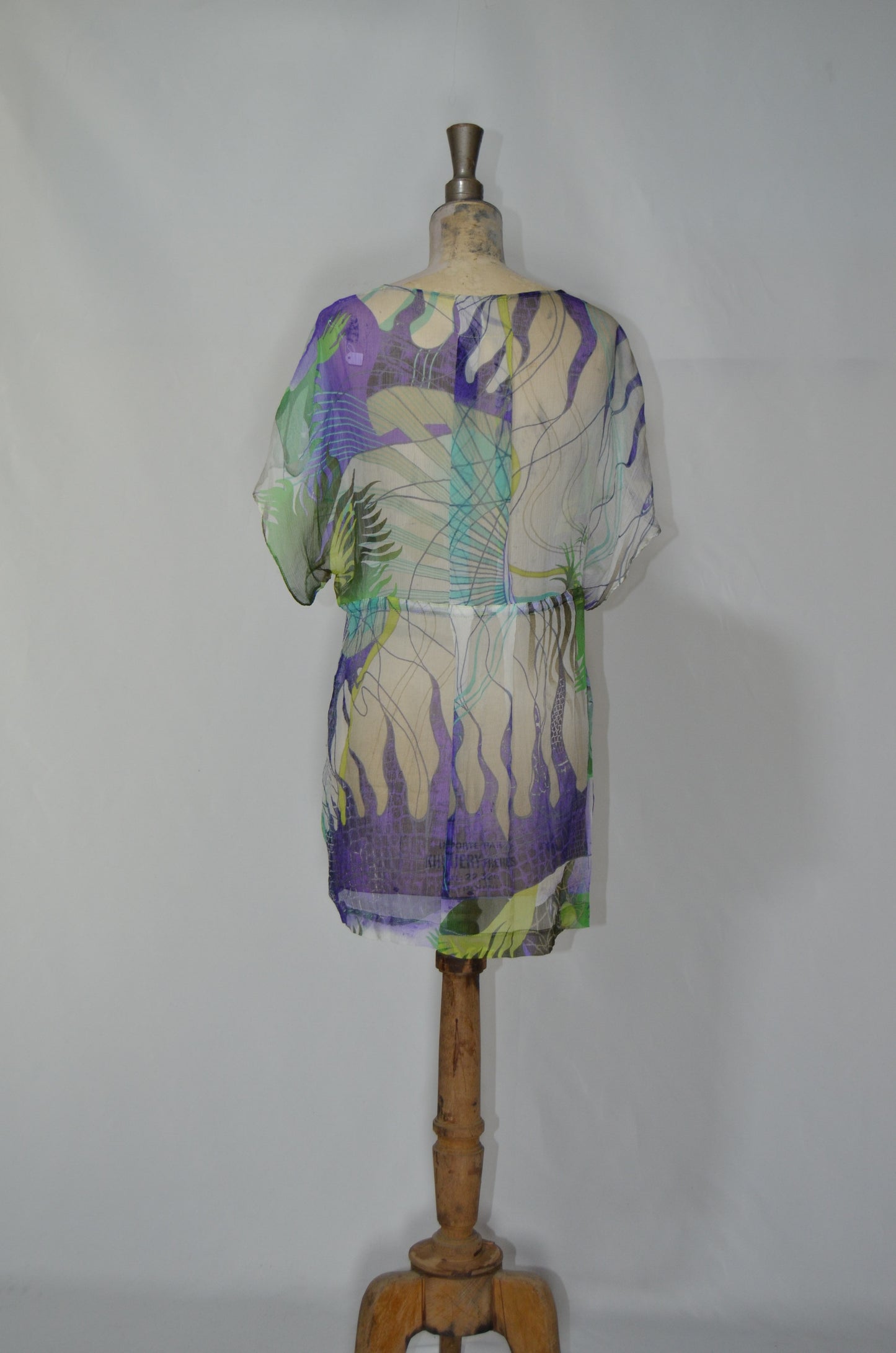 Purple & Green Patterned see-Through Beach Dress