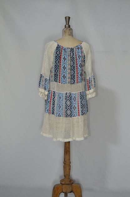 White & Blue Crochet Patterned Beach Dress